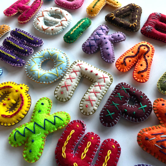 GREEK Felt Letters Set – Stuffed & Embroidered - Chenille Bag