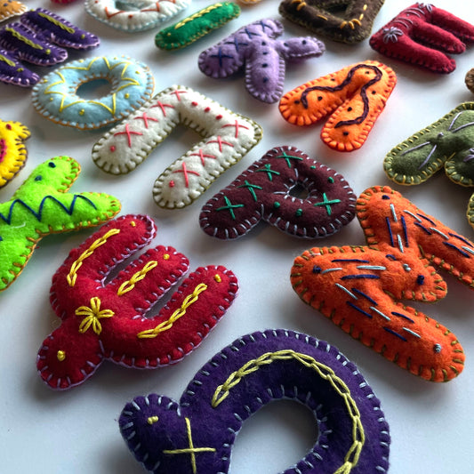 GREEK Felt Letters Set – Stuffed & Embroidered - Organza Bag