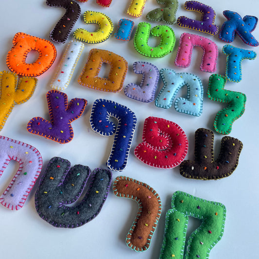 HEBREW Felt Letters Set – Stuffed & Embroidered - Chenille Bag
