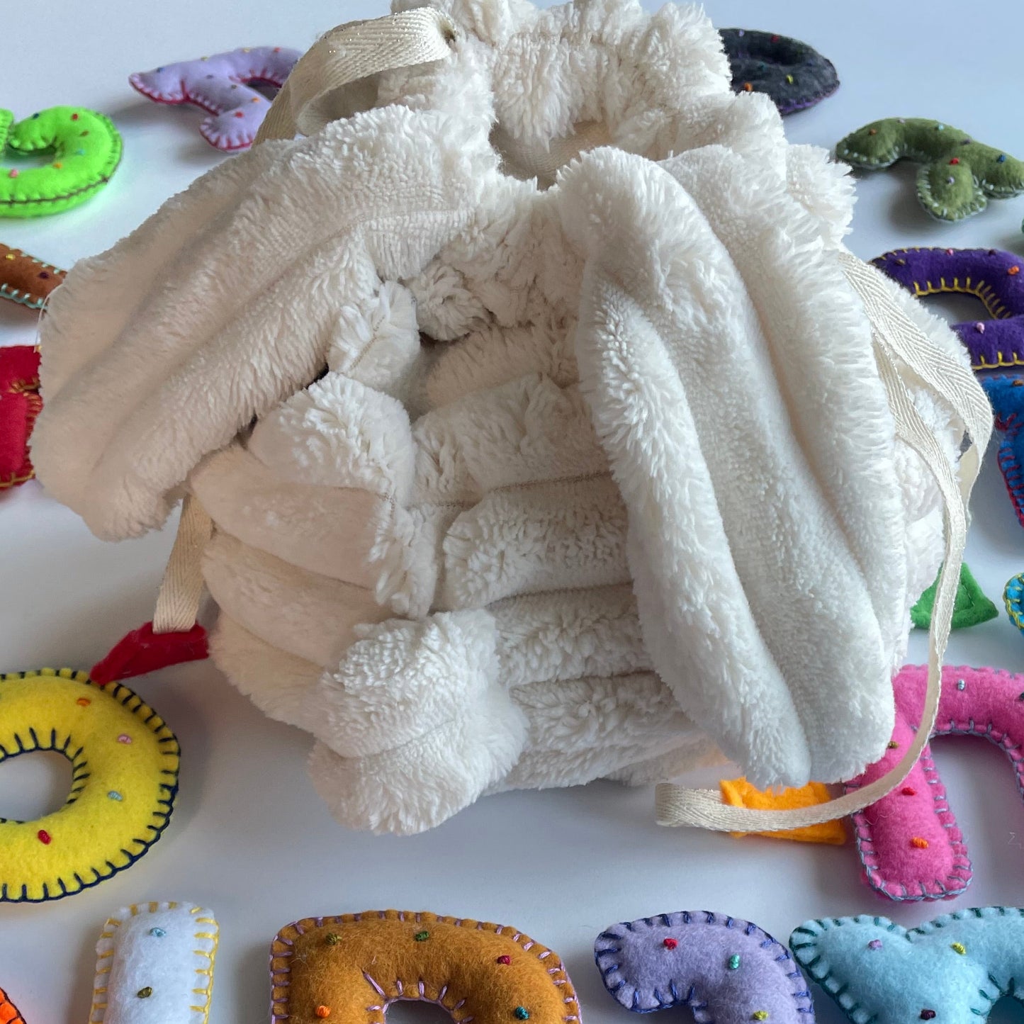HEBREW Felt Letters Set – Stuffed & Embroidered - Chenille Bag