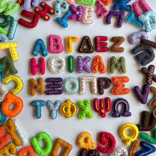 GREEK Felt Letters Set – Stuffed & Embroidered - Organza Bag